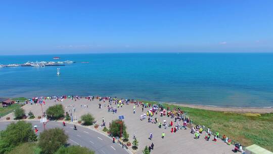 青海湖景区观景台湖泊航拍