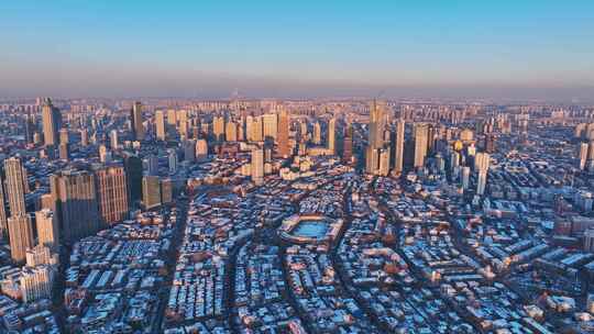 航拍天津五大道雪景视频素材模板下载