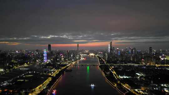 航拍广州珠江新城夜景大景