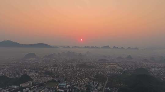广西桂林城市清晨日出航拍