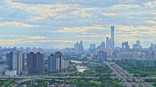 中国北京夏季国贸CBD城市天际线大气流云