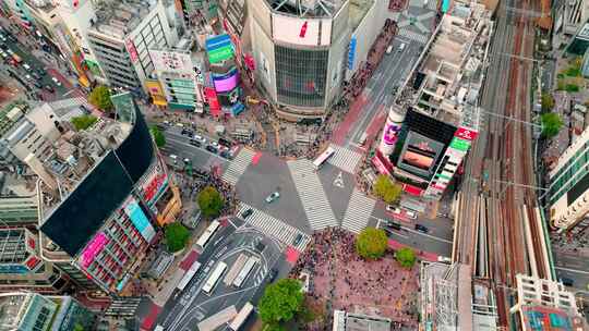 城市航拍日本东京银座摩天大楼汽车街道交通