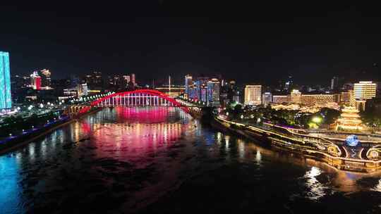 航拍四川宜宾金沙江戎州大桥夜景