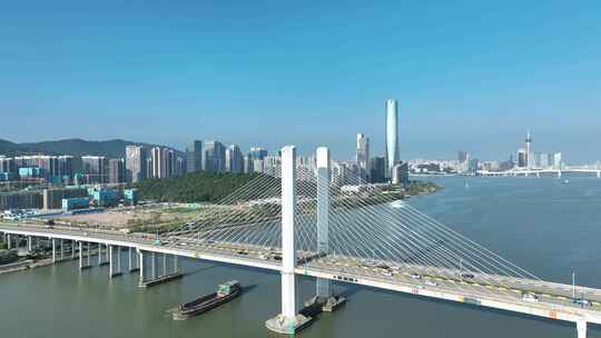 珠海横琴大桥航拍桥梁车流交通磨刀门江河流视频素材模板下载