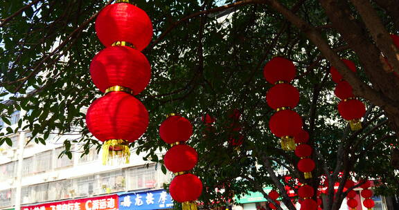 小区春节灯笼氛围新年空镜头4k