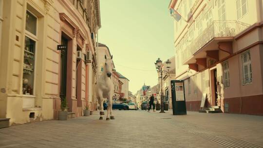 马匹在街道上奔驰 