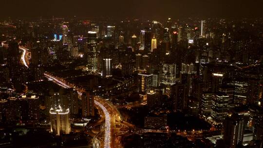 航拍上海城市夜景