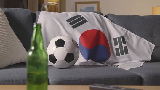 沙发上的足球和旗帜视频素材模板下载