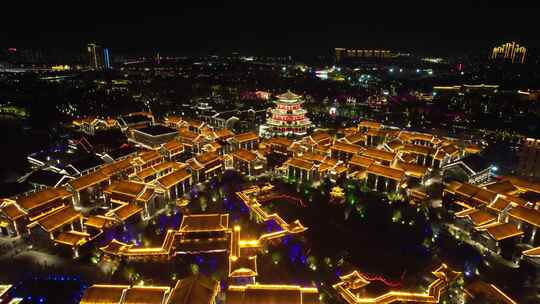 河北沧州南川楼历史文化街区夜景航拍