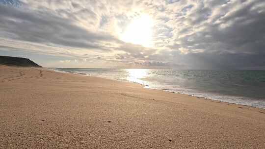 航拍夕阳海边沙滩海浪