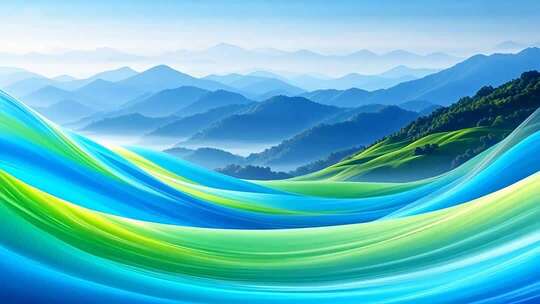 山水背景动感彩色波浪画面
