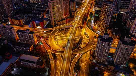 4k延时航拍上海鲁班路立交桥夜景