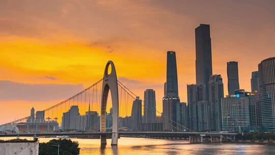 8K广州国际金融中心双子塔IFC猎德大桥晚霞视频素材模板下载