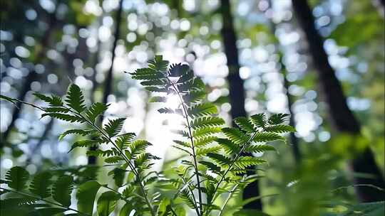 森林清晨树林阳光大自然生态植物树叶风景风