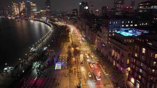 上海夜景航拍外滩南京东路黄浦区城市夜晚风