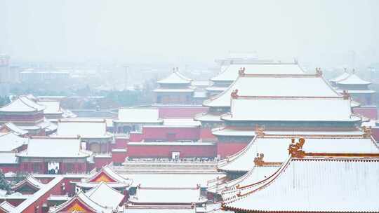 北京冬季下雪天故宫博物院古建筑群风光