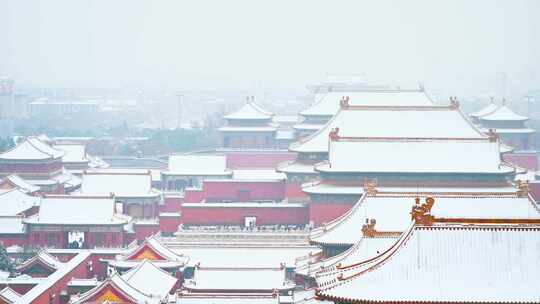 北京冬季下雪天故宫博物院古建筑群风光视频素材模板下载
