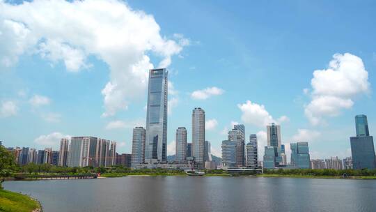 晴天深圳湾高楼从左到右摇镜头视频素材模板下载