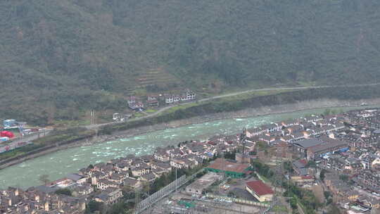 4K航拍四川汶川映秀镇唯美风景