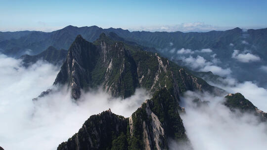 航拍陕西5A级景区西岳华山山顶云海自然风光