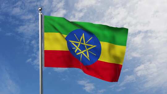 天空背景的埃塞俄比亚国旗