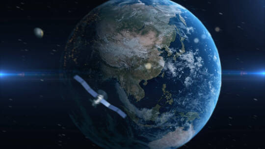 海南海口地球定点俯冲/卫星环绕地球视频素材模板下载