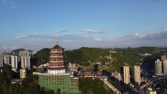 航拍贵阳城市日落街道建筑大气风光