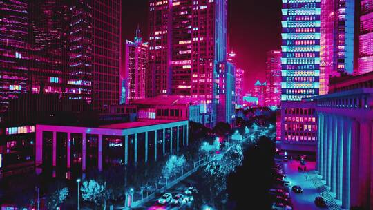 上海银行大厦赛博朋克夜景