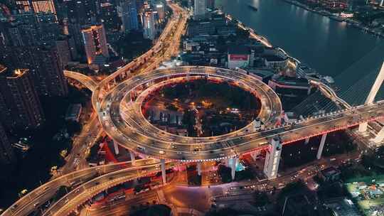 南浦大桥夜景航拍