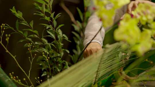 气质插花师剪花枝浇水栽种视频素材模板下载