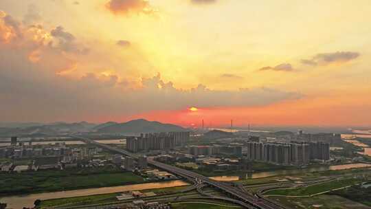 深圳中山翠亨新区深中大桥车流夜景日落航拍