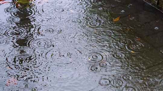 城市马路道路下雨天雨水雨滴大自然风景风光