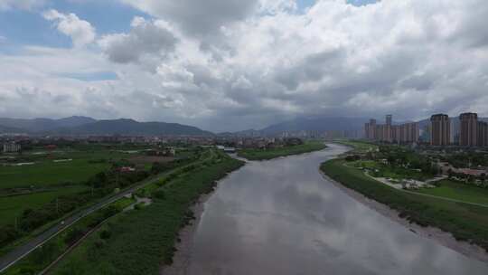 莆田木兰溪城市河流与周边风光航拍