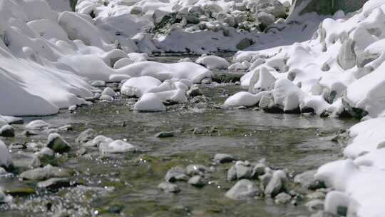 春天被雪覆盖的河流河水