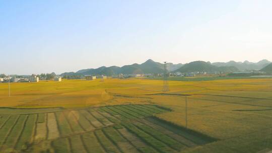 高铁车窗外田园风光风景4k视频素材