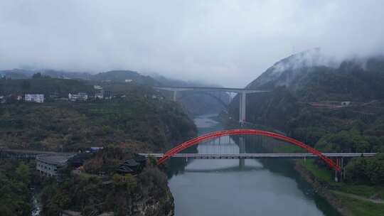 4K湘西芙蓉镇河流大桥基建航拍视频素材模板下载