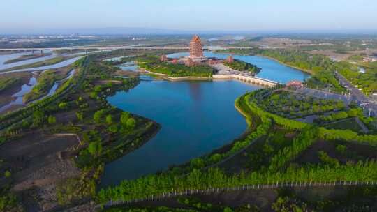 宁夏吴忠黄河楼景区航拍