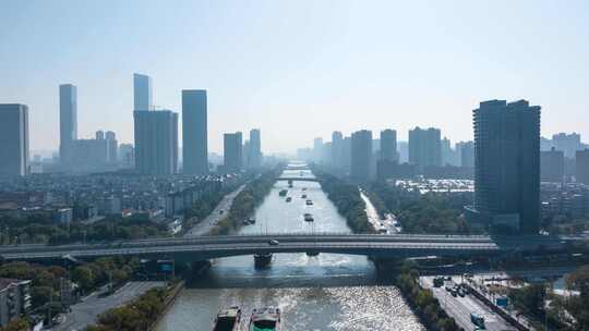 无锡城市风光京杭大运河航拍延时摄影