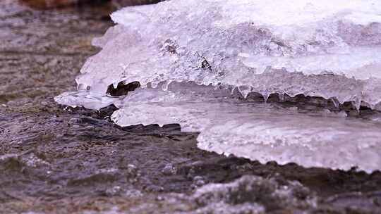 初春 冰雪融化 解冻 冰层 流水 融冰 河流