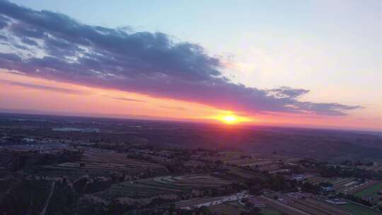 黄土高原 日落 夕阳