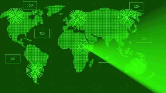 在世界地图上扫描雷达屏幕，找出不同的信息