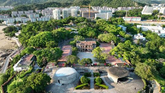 厦门胡里山炮台航拍海岸线风光海边城市景观