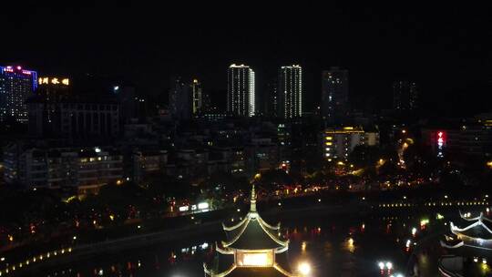 航拍贵阳，南明湖，甲秀楼夜景