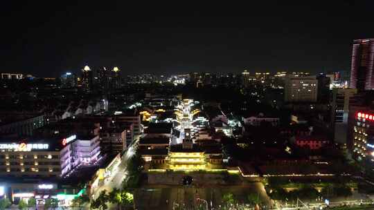 浙江宁波中山路夜景鼓楼夜景航拍