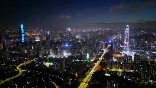 城市夜景航拍深圳都市景象