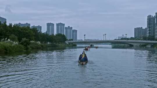 高清航拍四川眉山划龙舟比赛端午节