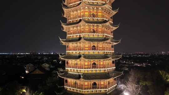 苏州古城夜景人民路北寺塔北报恩寺