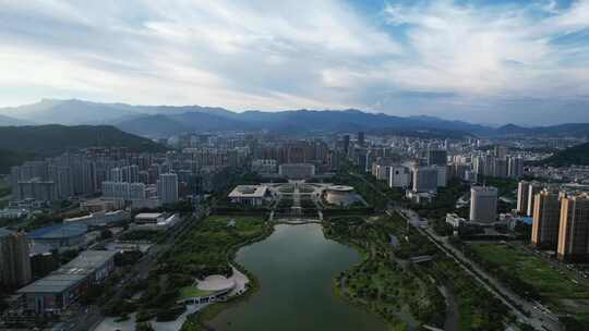 福建龙岩龙津湖公园龙岩市政府航拍