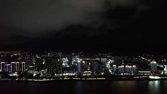 浙江温州城市大景夜景灯光航拍