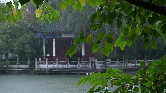 下雨天的古建筑风景